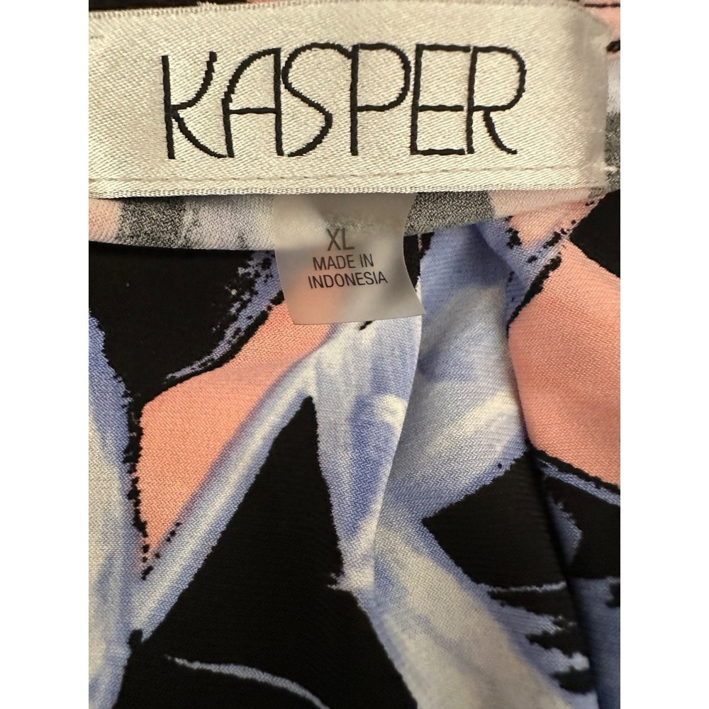 Kasper Size XL Pullover Blouse Black Blue Pink Abstract Sleeveless Poly/Elastane - Picture 5 of 5